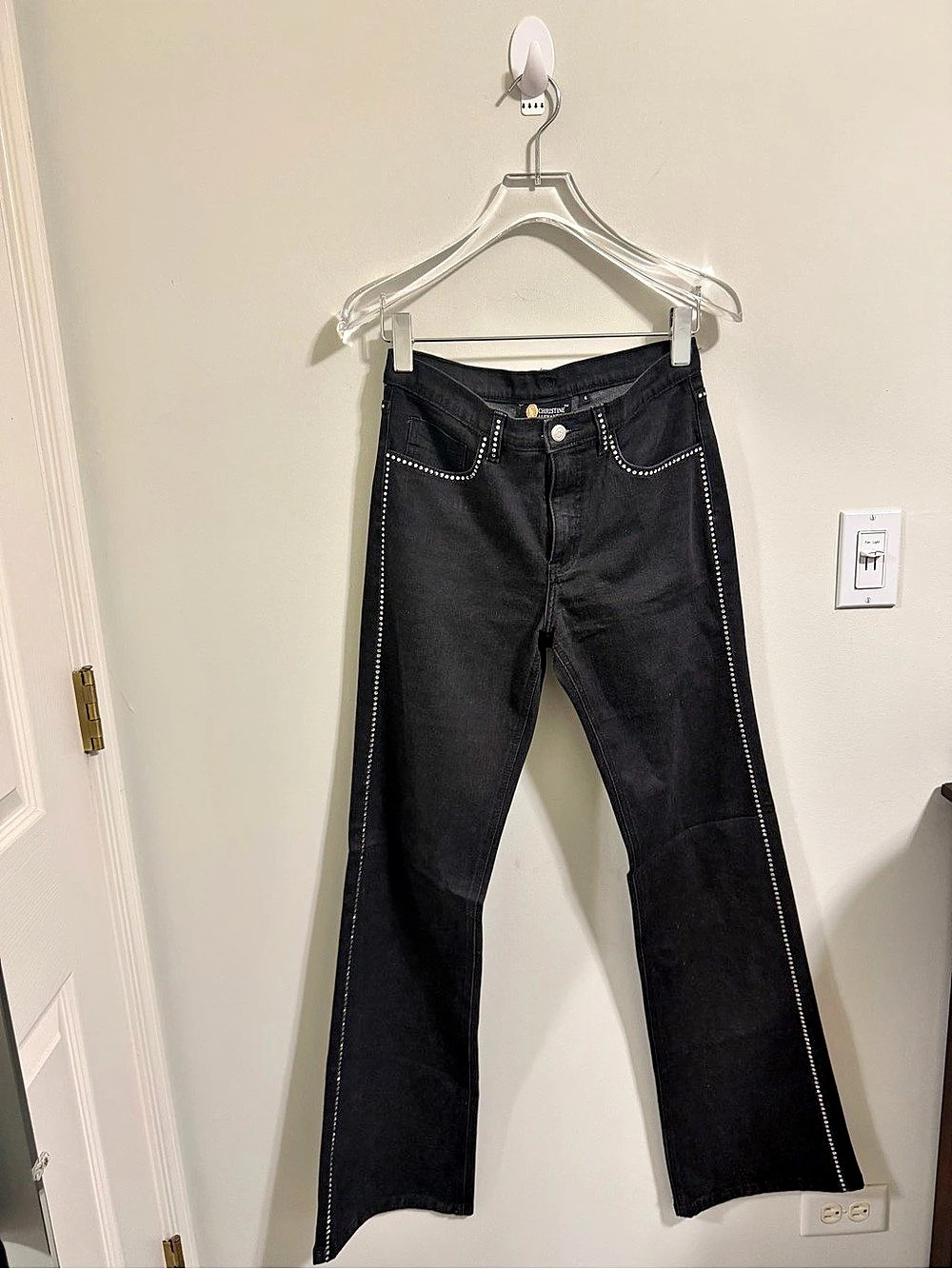Christine Alexander NWOT Rhinestone Black Bootcut Jeans Size 4 Bling Y2K